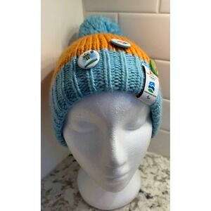 Vancouver 2010 Olympic‎ Winter Games Kids Beanie Hat Orange Blue Pom Pom Buttons